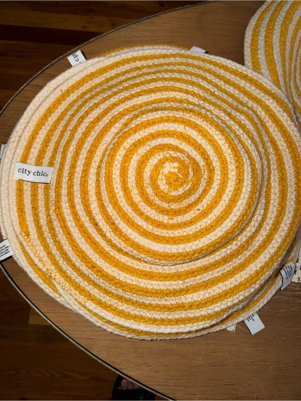 City Chic Yellow and Cream Braided Round Placemat